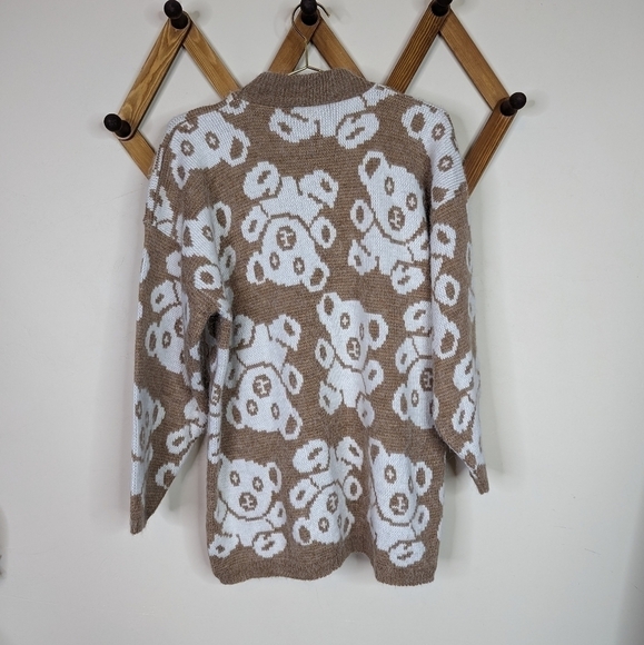 Vintage 80s Needle and Yard Teddy Bear Oversized Knit Mock Neck Sweater - Picture 2 of 7